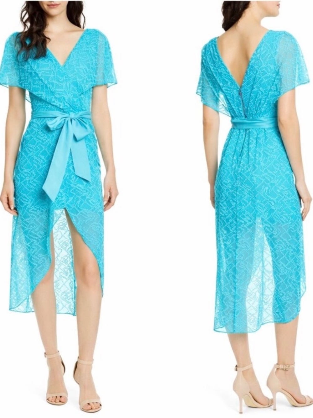 Alice + Olivia Darva Wrap Style Swiss-Dot Silk Cotton Blend Midi Dress Womens 10